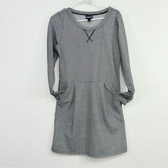 Patagonia Gray Herringbone Long Sleeve Casual Athleisure Performance Dress - Picture 6 of 16